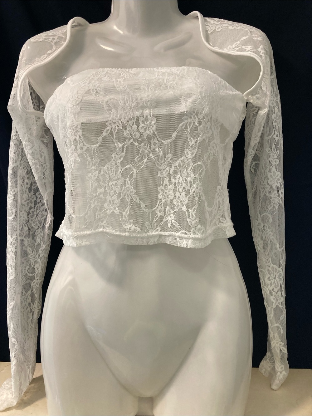 SHEIN White Lace Cutout Long Sleeve Crop Top Small
